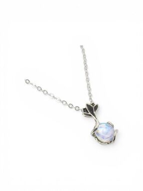 Silver Rose Pendant Necklace with Opalite  Stone